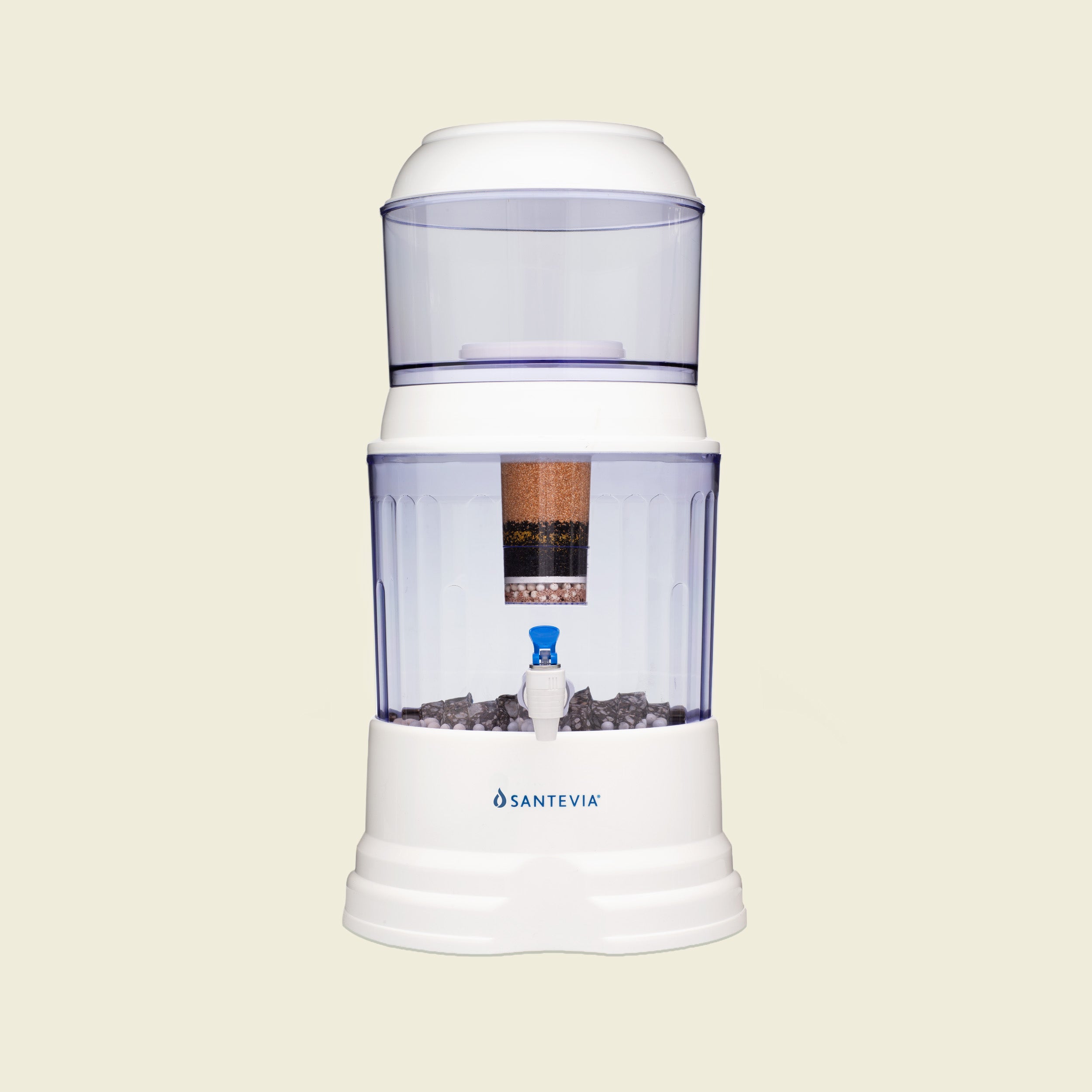 Santevia water filter on a beige background