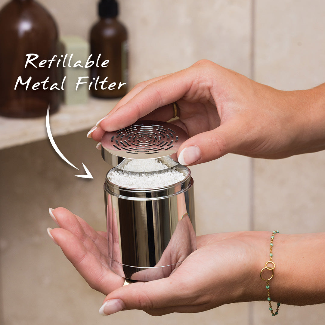Santevia Shower Filter  has a refillable metal filter