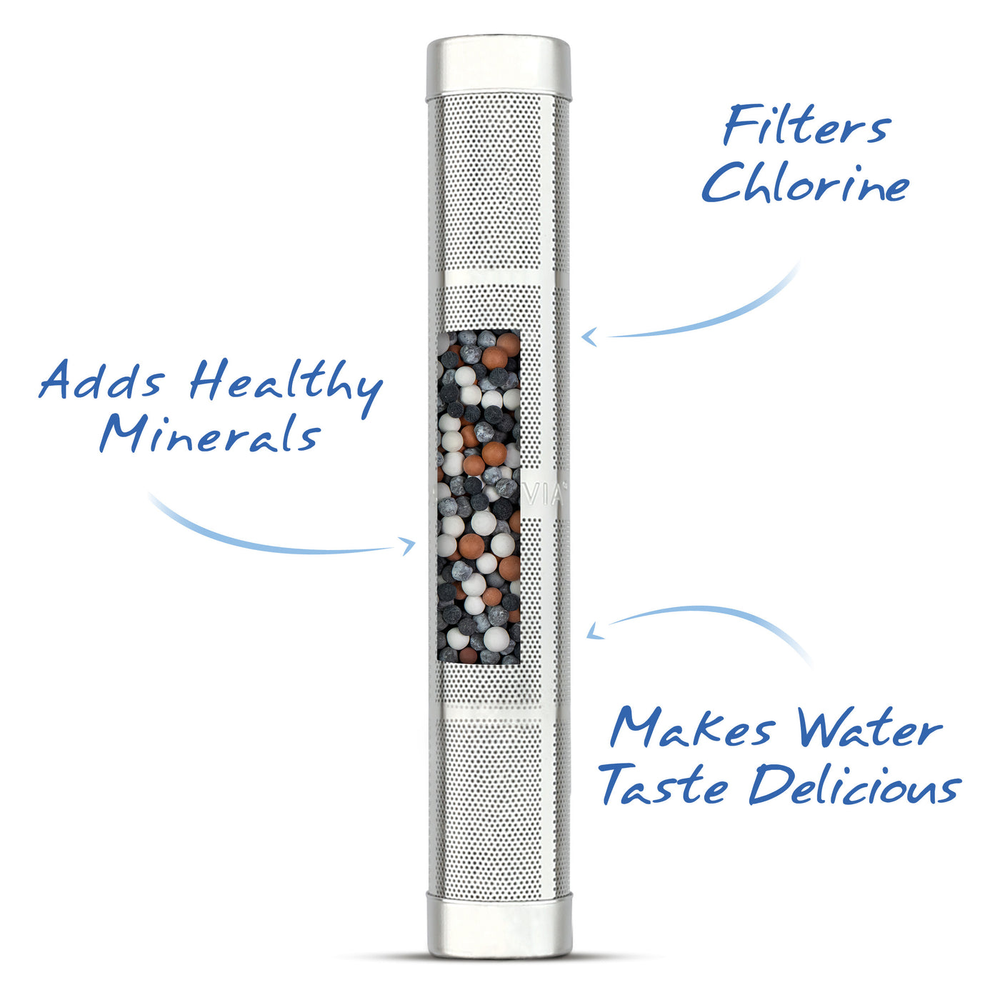 Santevia Water Bottle Filter filters chlorine, adds healthy minerals, and makes water taste delicious 