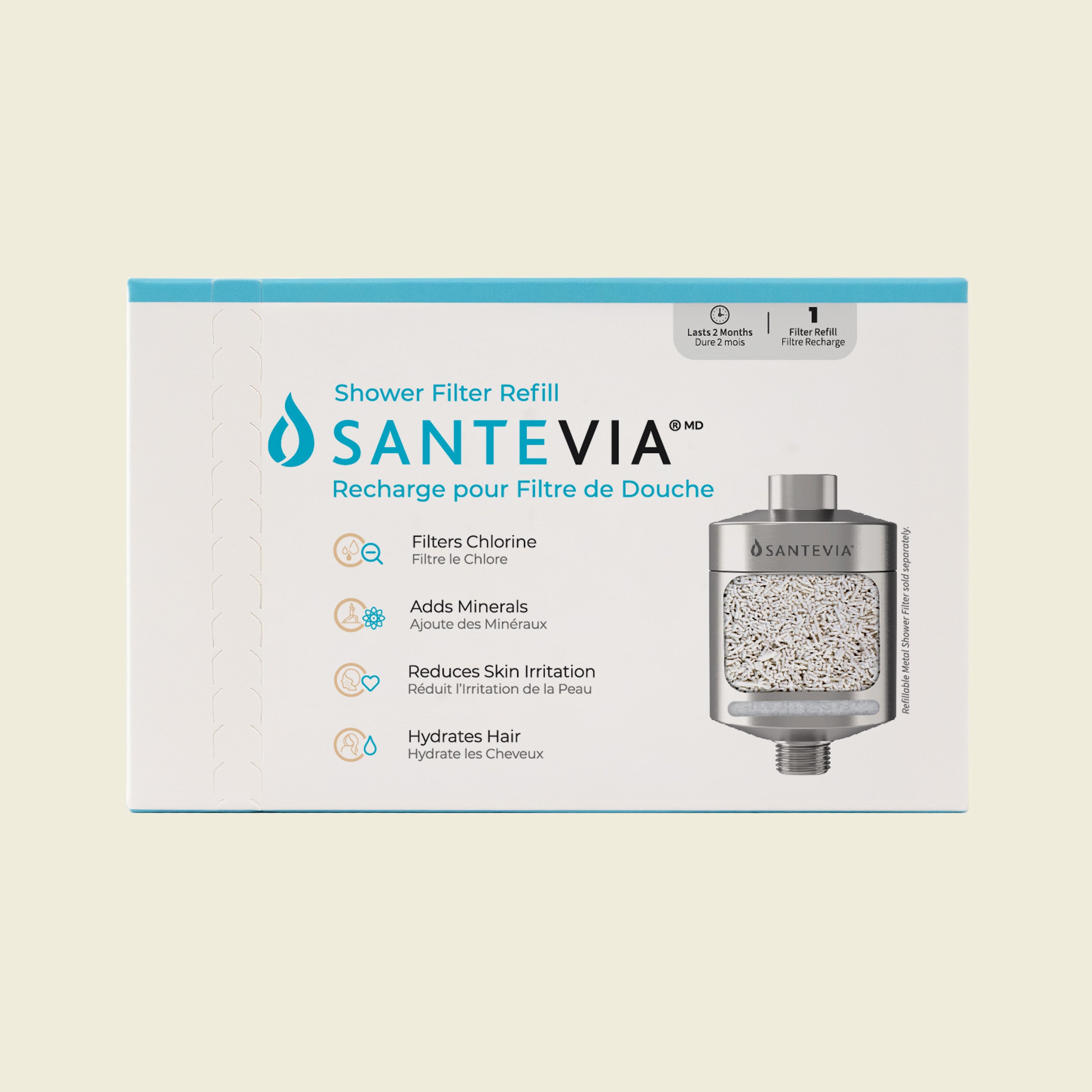 Santevia Shower Filter Refill Pack on warm stone background