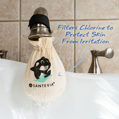 The Santevia Bath Filter filters chlorine to protect skin from irritation