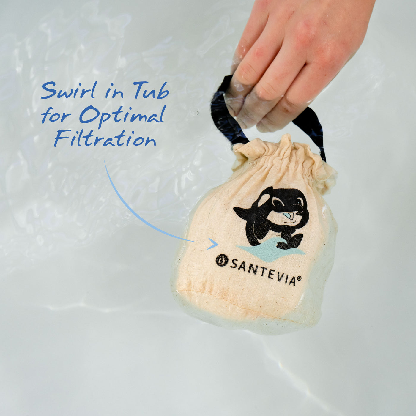 Swirl the Santevia Bath Filter in tub for optimal filtration